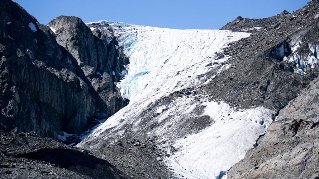 A snow covered glacier in Alaska.