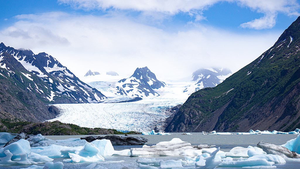 A glacier and lake in Alaska.