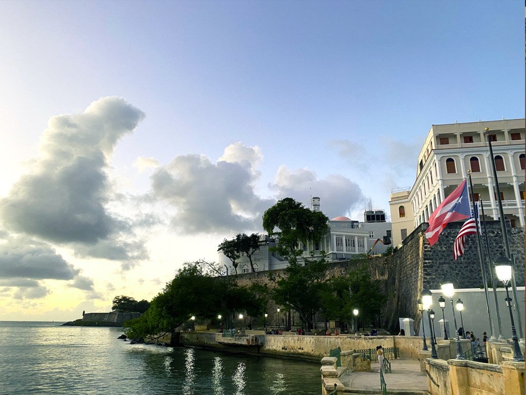 The edge of the city of Old San Juan, Puerto Rico, where the city walls meet the ocean.