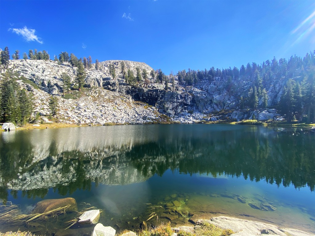 The Heather lake trail, a blue alpine lake in Sequoia National Park.