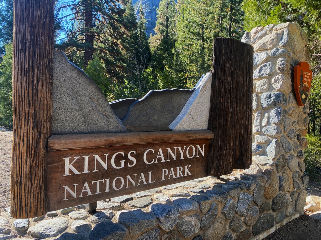 The Kings Canyon National Park entrance sign.