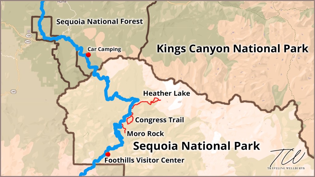 sequoia national park map, trails, kings canyon, forest