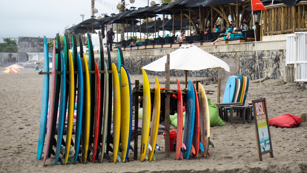 Surf board rentals on Canggu Beach in Canggu, Bali.