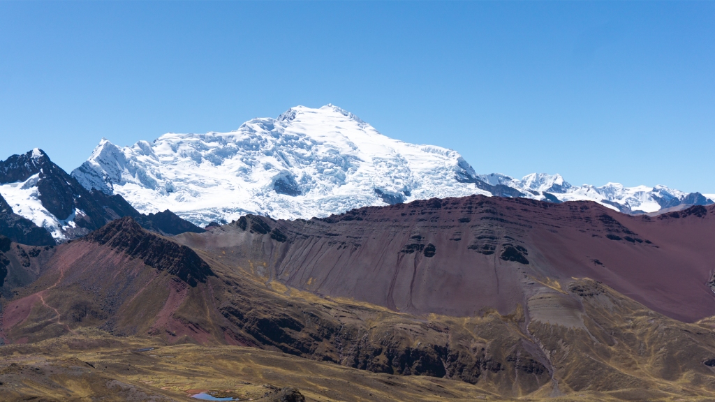 A snow capped mountain in the Andes Mountain Range.