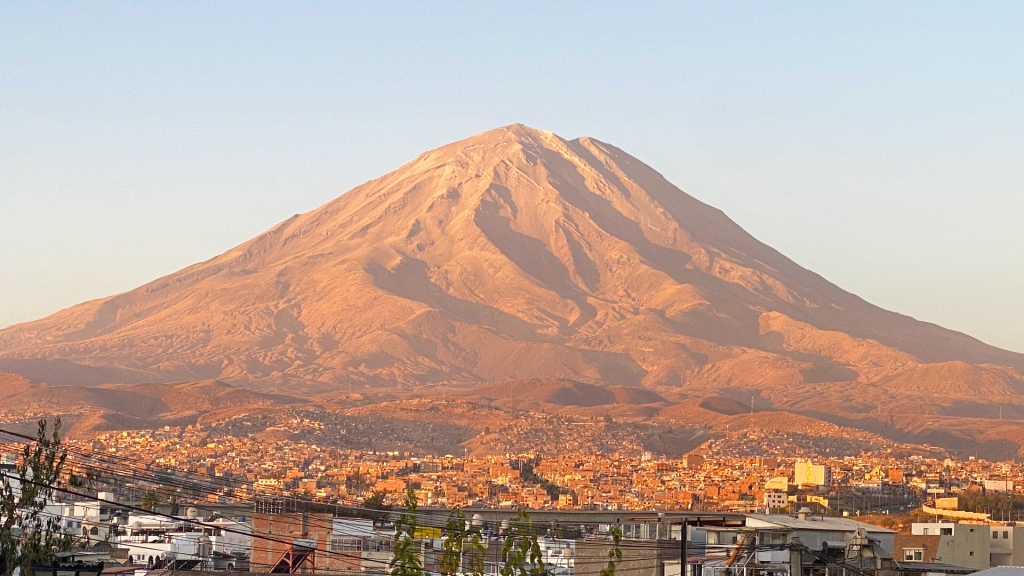 An up close photograph of Volcano Misti in Arequipa, Peru.