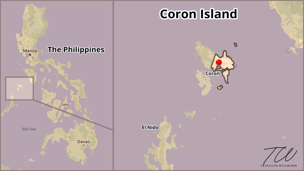 A map of the Philippines, depicting the location of Coron Island.