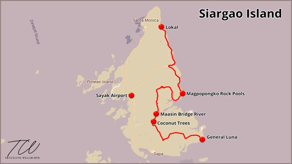 Siargao, Philippines road trip map