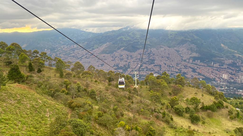 A view from the cable car overlooking the city of Medellin, Colombia.