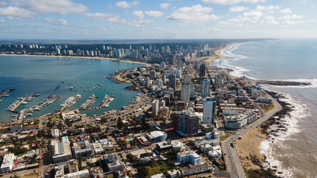 An aerial view of the peninsula of Punta del Este, Uruguay.