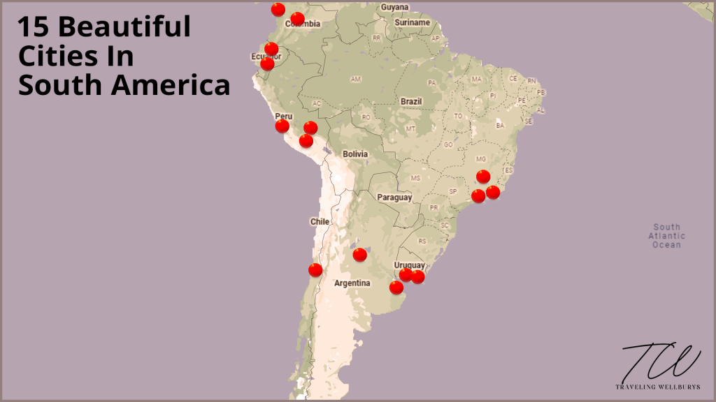 A map of cities in South America.