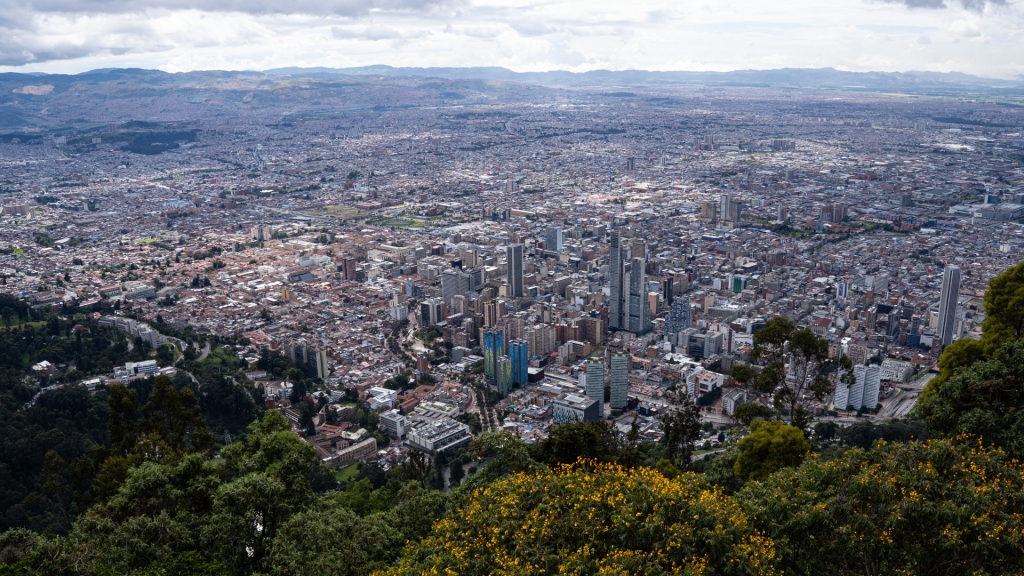 The view looking over Bogota, Colombia from the top of the Cerro de Monserrate.